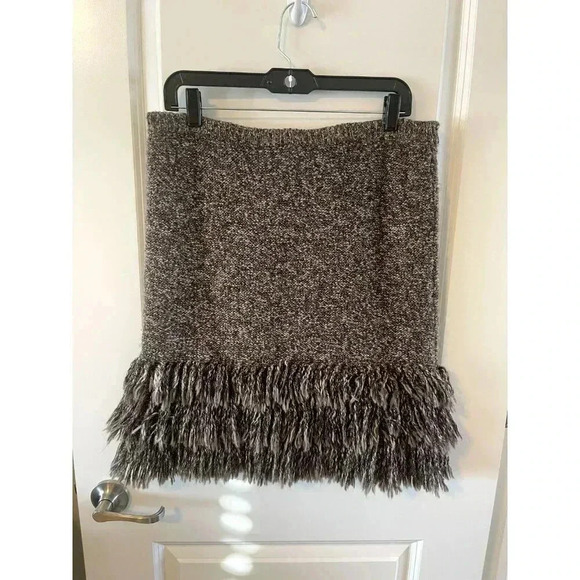 Anthropologie Sparrow Knit Skirt Size L Brown Alpaca Wool Boho Fringe Western - Picture 2 of 5